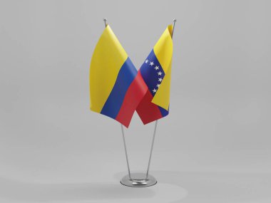Venezuela - Kolombiya İşbirliği Bayrakları, Beyaz Arkaplan - 3D Render