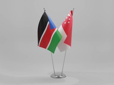 Singapur - Güney Sudan İşbirliği Bayrakları, Beyaz Arkaplan - 3D Render