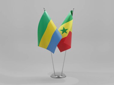 Senegal - Gabon İşbirliği Bayrakları, Beyaz Arkaplan - 3D Render