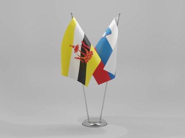 Slovenya - Brunei İşbirliği Bayrakları, Beyaz Arkaplan - 3D Render