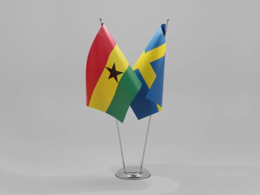 İsveç - Gana İşbirliği Bayrakları, Beyaz Arkaplan - 3D Render