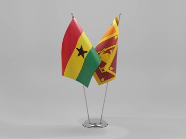 Sri Lanka - Gana İşbirliği Bayrakları, Beyaz Arkaplan - 3D Render