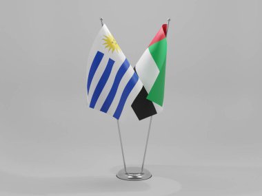 Birleşik Arap Emirlikleri - Uruguay İşbirliği Bayrakları, Beyaz Arkaplan - 3D Render
