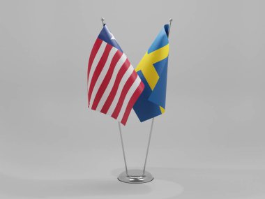 İsveç - Liberya İşbirliği Bayrakları, Beyaz Arkaplan - 3D Yapılandırma