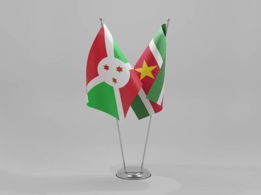 Surinam - Burundi İşbirliği Bayrakları, Beyaz Arkaplan - 3D Render