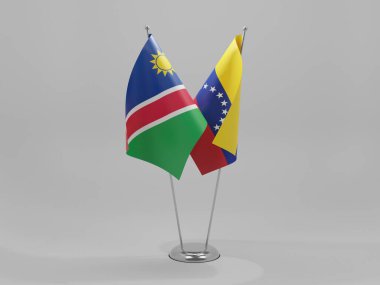 Venezuela - Namibya İşbirliği Bayrakları, Beyaz Arkaplan - 3D Render