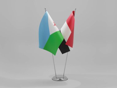 Yemen - Cibuti İşbirliği Bayrakları, Beyaz Arkaplan - 3D Yapılandırma