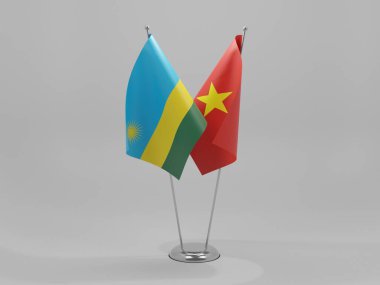 Vietnam - Ruanda İşbirliği Bayrakları, Beyaz Arkaplan - 3D Render