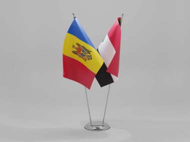 Sudan - Moldova İşbirliği Bayrakları, Beyaz Arkaplan - 3D Render