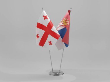 Sırbistan - Gürcistan İşbirliği Bayrakları, Beyaz Arkaplan - 3D Hazırlama