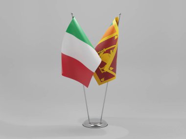 Sri Lanka - İtalya İşbirliği Bayrakları, Beyaz Arkaplan - 3D Render