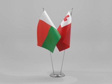 Tonga - Madagaskar İşbirliği Bayrakları, Beyaz Arkaplan - 3D Render