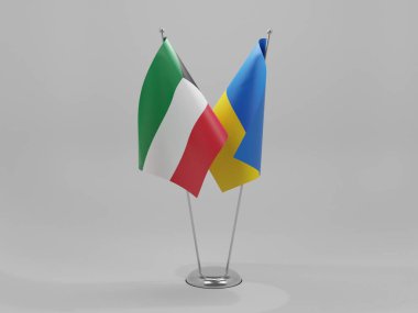 Ukrayna - Kuveyt İşbirliği Bayrakları, Beyaz Arkaplan - 3D Render