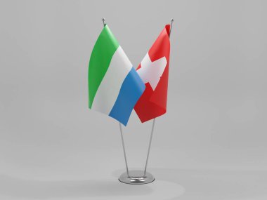 İsviçre - Sierra Leone İşbirliği Bayrakları, Beyaz Arkaplan - 3D Render