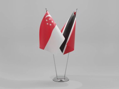 Trinidad ve Tobago - Singapur İşbirliği Bayrakları, Beyaz Arkaplan - 3D Render