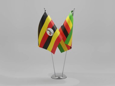 Zimbabwe - Uganda İşbirliği Bayrakları, Beyaz Arkaplan - 3D Render