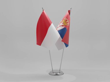 Sırbistan - Endonezya İşbirliği Bayrakları, Beyaz Arkaplan - 3D Render