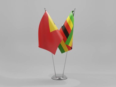 Zimbabwe - Doğu Timor İşbirliği Bayrakları, Beyaz Arkaplan - 3D Render