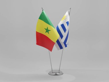 Uruguay - Senegal İşbirliği Bayrakları, Beyaz Arkaplan - 3D Render