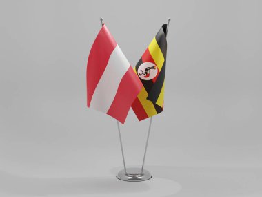 Uganda - Avusturya İşbirliği Bayrakları, Beyaz Arkaplan - 3D Render
