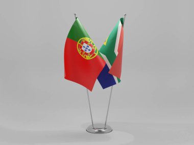 Güney Afrika - Portekiz İşbirliği Bayrakları, Beyaz Arkaplan - 3D Render