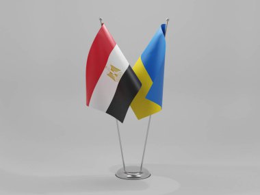 Ukrayna - Mısır İşbirliği Bayrakları, Beyaz Arkaplan - 3D Render