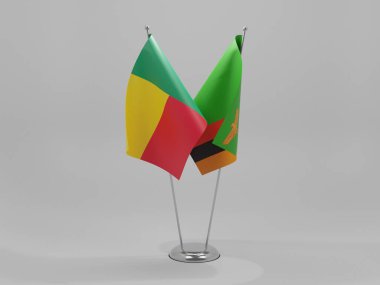 Zambiya - Benin İşbirliği Bayrakları, Beyaz Arkaplan - 3D Render