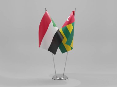 Togo - Sudan İşbirliği Bayrakları, Beyaz Arkaplan - 3D Render