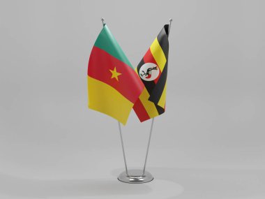 Uganda - Kamerun İşbirliği Bayrakları, Beyaz Arkaplan - 3D Render