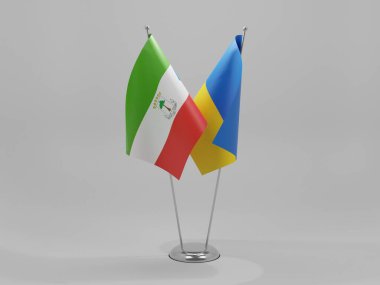 Ukrayna - Ekvator Ginesi İşbirliği Bayrakları, Beyaz Arkaplan - 3D Render