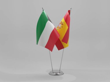 İspanya - Kuveyt İşbirliği Bayrakları, Beyaz Arkaplan - 3B Yapılandırma