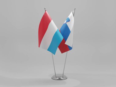 Slovenya - Lüksemburg İşbirliği Bayrakları, Beyaz Arkaplan - 3D Render