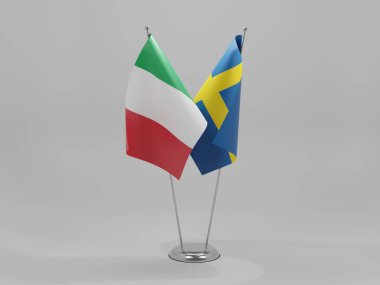 İsveç - İtalya İşbirliği Bayrakları, Beyaz Arkaplan - 3D Yapılandırma