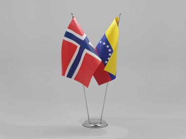 Venezuela - Norveç İşbirliği Bayrakları, Beyaz Arkaplan - 3D Render