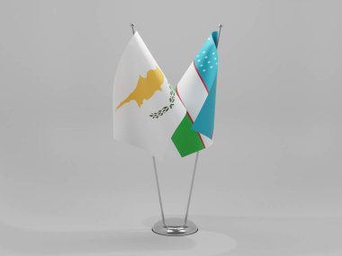 Özbekistan - Kıbrıs İşbirliği Bayrakları, Beyaz Arkaplan - 3D Render