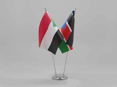 Güney Sudan - Sudan İşbirliği Bayrakları, Beyaz Arkaplan - 3D Render