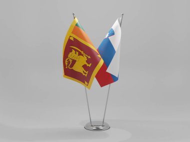 Slovenya - Sri Lanka İşbirliği Bayrakları, Beyaz Arkaplan - 3D Render