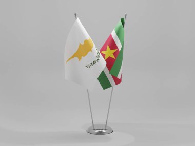 Surinam - Kıbrıs İşbirliği Bayrakları, Beyaz Arkaplan - 3D Render