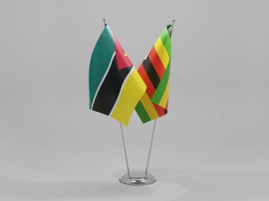 Zimbabwe - Mozambik İşbirliği Bayrakları, Beyaz Arkaplan - 3D Render