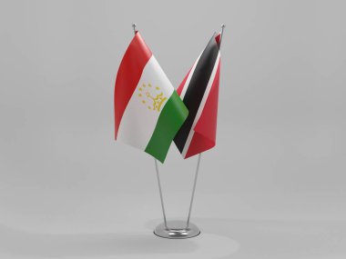 Trinidad ve Tobago - Tacikistan İşbirliği Bayrakları, Beyaz Arkaplan - 3D Render