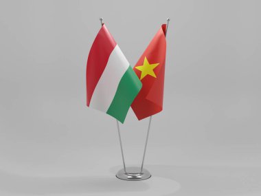 Vietnam - Macaristan İşbirliği Bayrakları, Beyaz Arkaplan - 3D Render
