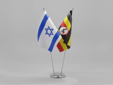 Uganda - İsrail İşbirliği Bayrakları, Beyaz Arkaplan - 3D Render