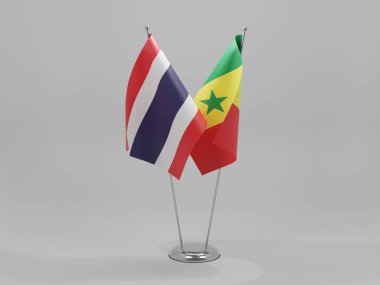 Senegal - Tayland İşbirliği Bayrakları, Beyaz Arkaplan - 3D Render