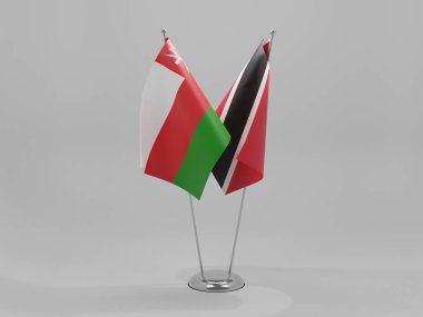 Trinidad ve Tobago - Umman İşbirliği Bayrakları, Beyaz Arkaplan - 3D Render