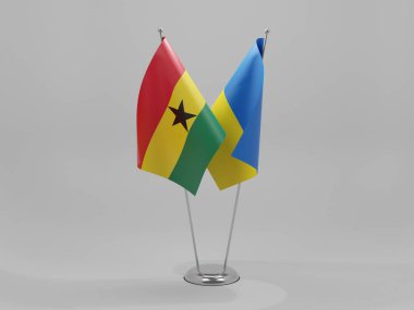 Ukrayna - Gana İşbirliği Bayrakları, Beyaz Arkaplan - 3D Render