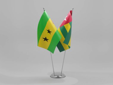 Togo - Sao Tome ve Principe İşbirliği Bayrakları, Beyaz Arkaplan - 3D Render