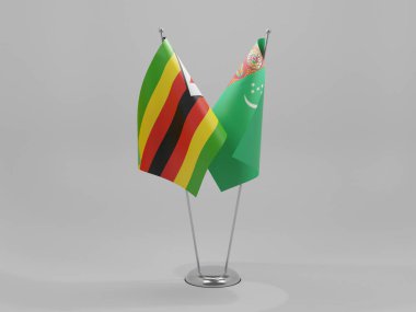 Türkmenistan - Zimbabve İşbirliği Bayrakları, Beyaz Arkaplan - 3D Render