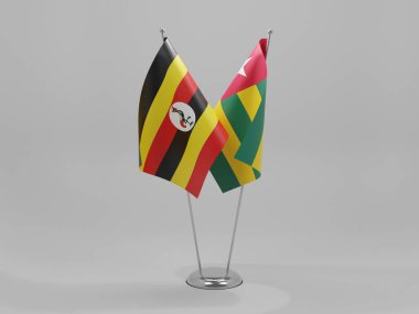 Togo - Uganda İşbirliği Bayrakları, Beyaz Arkaplan - 3D Render