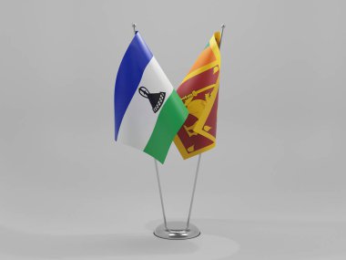 Sri Lanka - Lesotho İşbirliği Bayrakları, Beyaz Arkaplan - 3D Render