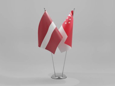 Singapur - Letonya İşbirliği Bayrakları, Beyaz Arkaplan - 3D Render